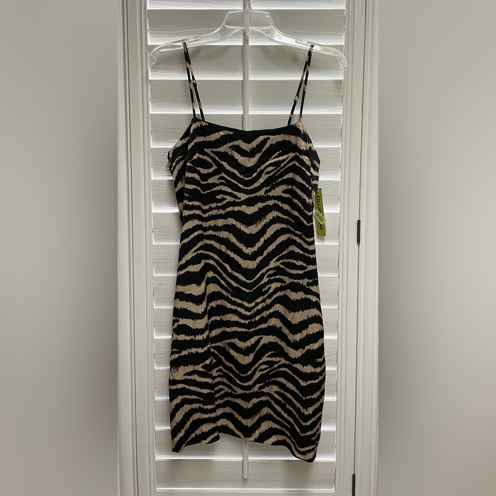 Gianni Bini Black and Tan Satin Tiger Dress - Size 4